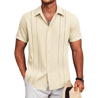 COOFANDY Mens Beach Shirts Short Sleeve Cuban Shirts Button Up Summer Shirt