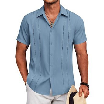 COOFANDY Mens Beach Shirts Short Sleeve Cuban Shirts Button Up Summer Shirt