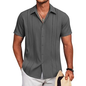 COOFANDY Mens Beach Shirts Short Sleeve Cuban Shirts Button Up Summer Shirt