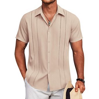 COOFANDY Mens Beach Shirts Short Sleeve Cuban Shirts Button Up Summer Shirt