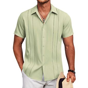 COOFANDY Mens Beach Shirts Short Sleeve Cuban Shirts Button Up Summer Shirt