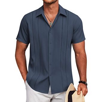 COOFANDY Mens Beach Shirts Short Sleeve Cuban Shirts Button Up Summer Shirt
