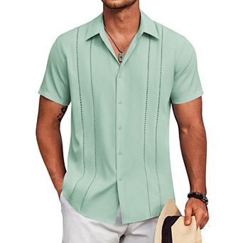 COOFANDY Mens Beach Shirts Short Sleeve Cuban Shirts Button Up Summer Shirt