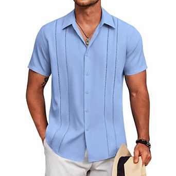 COOFANDY Mens Beach Shirts Short Sleeve Cuban Shirts Button Up Summer Shirt