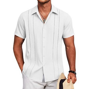 COOFANDY Mens Beach Shirts Short Sleeve Cuban Shirts Button Up Summer Shirt