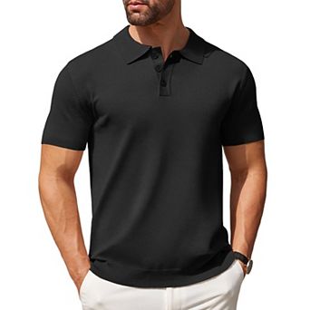 COOFANDY Mens Knit Polo Shirts Casual Short Sleeve Classic Polo Shirts Button Down Golf Shirts