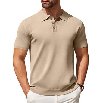 COOFANDY Mens Knit Polo Shirts Casual Short Sleeve Classic Polo Shirts Button Down Golf Shirts