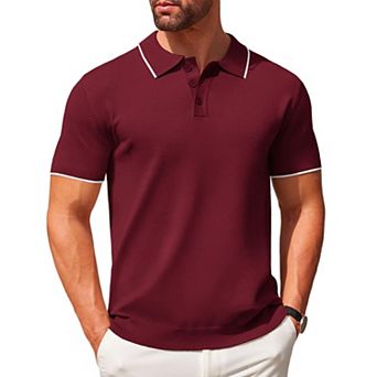 COOFANDY Mens Knit Polo Shirts Casual Short Sleeve Classic Polo Shirts Button Down Golf Shirts