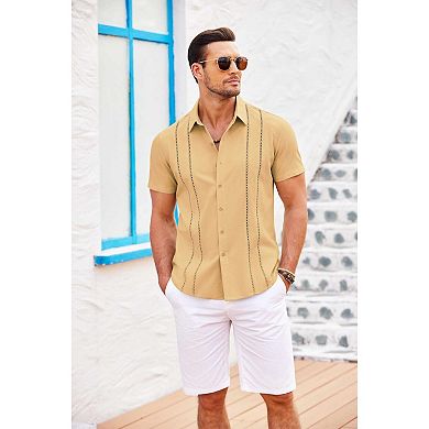 COOFANDY Button Down Shirts for Men Short-Sleeve Solid Linen Shirt Casual Summer Beach Shirt