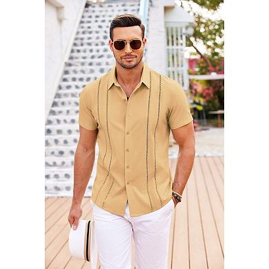 COOFANDY Button Down Shirts for Men Short-Sleeve Solid Linen Shirt Casual Summer Beach Shirt