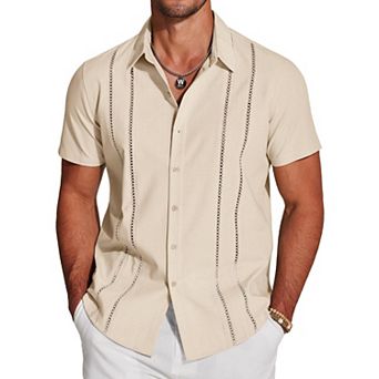 COOFANDY Button Down Shirts for Men Short-Sleeve Solid Linen Shirt Casual Summer Beach Shirt