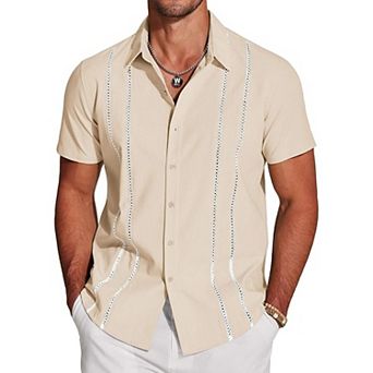 COOFANDY Button Down Shirts for Men Short-Sleeve Solid Linen Shirt Casual Summer Beach Shirt