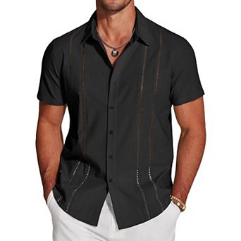 COOFANDY Button Down Shirts for Men Short-Sleeve Solid Linen Shirt Casual Summer Beach Shirt