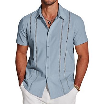COOFANDY Button Down Shirts for Men Short-Sleeve Solid Linen Shirt Casual Summer Beach Shirt