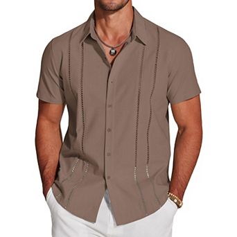 COOFANDY Button Down Shirts for Men Short-Sleeve Solid Linen Shirt Casual Summer Beach Shirt