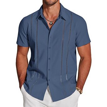 COOFANDY Button Down Shirts for Men Short-Sleeve Solid Linen Shirt Casual Summer Beach Shirt