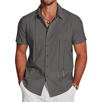 COOFANDY Button Down Shirts for Men Short-Sleeve Solid Linen Shirt Casual Summer Beach Shirt