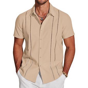 COOFANDY Button Down Shirts for Men Short-Sleeve Solid Linen Shirt Casual Summer Beach Shirt