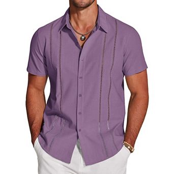 COOFANDY Button Down Shirts for Men Short-Sleeve Solid Linen Shirt Casual Summer Beach Shirt