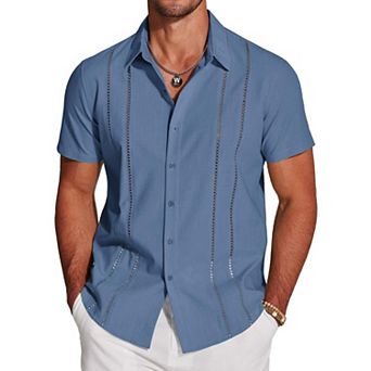 COOFANDY Button Down Shirts for Men Short-Sleeve Solid Linen Shirt Casual Summer Beach Shirt