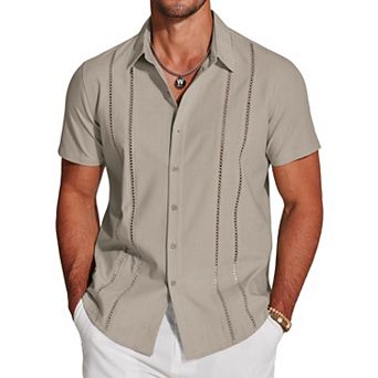 COOFANDY Button Down Shirts for Men Short-Sleeve Solid Linen Shirt Casual Summer Beach Shirt