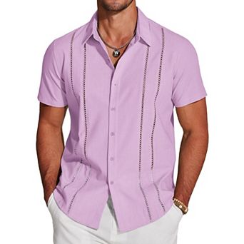 COOFANDY Button Down Shirts for Men Short-Sleeve Solid Linen Shirt Casual Summer Beach Shirt