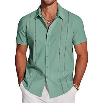 COOFANDY Button Down Shirts for Men Short-Sleeve Solid Linen Shirt Casual Summer Beach Shirt