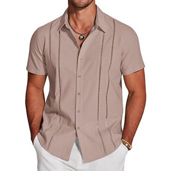 COOFANDY Button Down Shirts for Men Short-Sleeve Solid Linen Shirt Casual Summer Beach Shirt