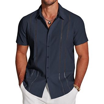 COOFANDY Button Down Shirts for Men Short-Sleeve Solid Linen Shirt Casual Summer Beach Shirt