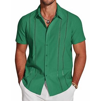 COOFANDY Button Down Shirts for Men Short-Sleeve Solid Linen Shirt Casual Summer Beach Shirt