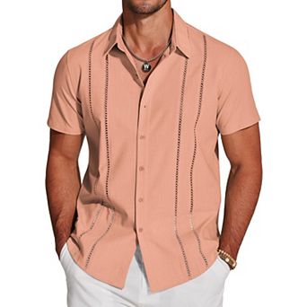 COOFANDY Button Down Shirts for Men Short-Sleeve Solid Linen Shirt Casual Summer Beach Shirt