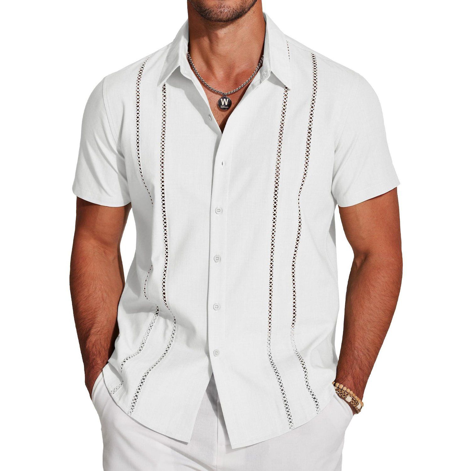 Мужские рубашки COOFANDY Button Down Shirts for Men Short-Sleeve Solid Linen Shirt Casual Summer Beach Shirt