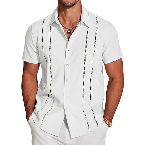 Мужские рубашки COOFANDY Button Down Shirts for Men Short-Sleeve Solid Linen Shirt Casual Summer Beach Shirt