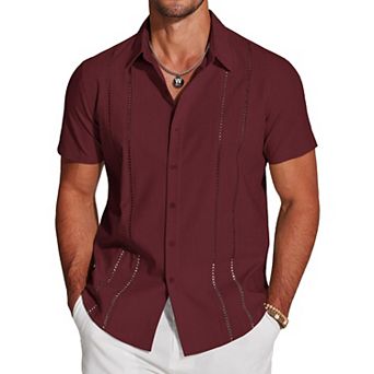 COOFANDY Button Down Shirts for Men Short-Sleeve Solid Linen Shirt Casual Summer Beach Shirt