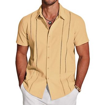 COOFANDY Button Down Shirts for Men Short-Sleeve Solid Linen Shirt Casual Summer Beach Shirt