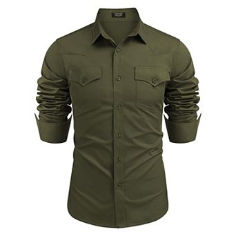 COOFANDY Mens Western Cowboy Dress Shirts Long Sleeve Embroidered Casual Button Down Work Shirt