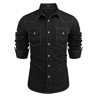 COOFANDY Mens Western Cowboy Dress Shirts Long Sleeve Embroidered Casual Button Down Work Shirt