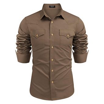 COOFANDY Mens Western Cowboy Dress Shirts Long Sleeve Embroidered Casual Button Down Work Shirt