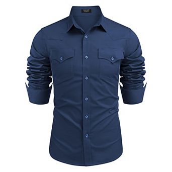 COOFANDY Mens Western Cowboy Dress Shirts Long Sleeve Embroidered Casual Button Down Work Shirt