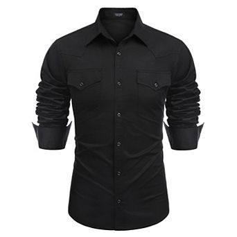 COOFANDY Mens Western Cowboy Dress Shirts Long Sleeve Embroidered Casual Button Down Work Shirt