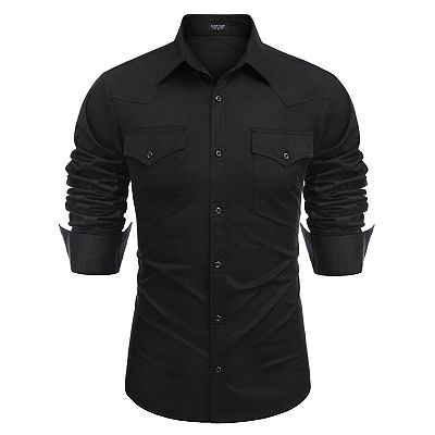 COOFANDY Mens Western Cowboy Dress Shirts Long Sleeve Embroidered Casual  Button Down Work Shirt