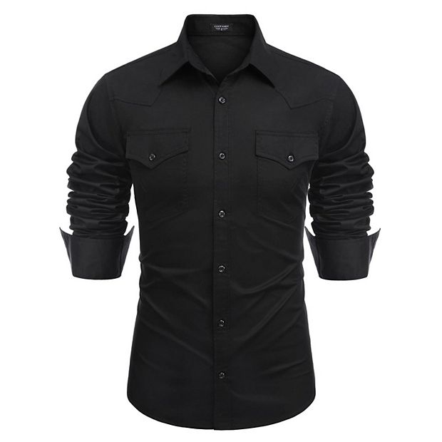 COOFANDY Mens Western Cowboy Dress Shirts Long Sleeve Embroidered Casual Button Down Work Shirt