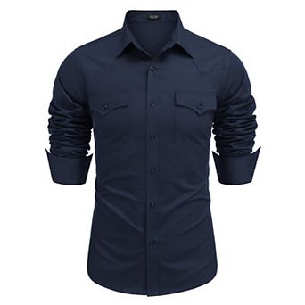 COOFANDY Men' Western Cowboy Shirts Long Sleeve Cotton Casual Button Down Work Shirt with Pockets