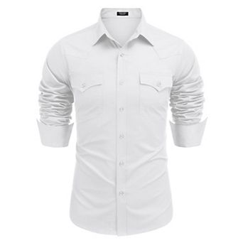 COOFANDY Mens Western Cowboy Dress Shirts Long Sleeve Embroidered Casual Button Down Work Shirt