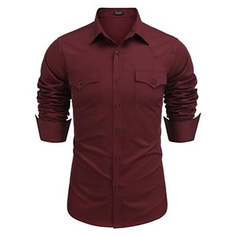 COOFANDY Mens Western Cowboy Dress Shirts Long Sleeve Embroidered Casual Button Down Work Shirt