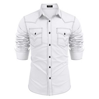 COOFANDY Mens Western Cowboy Dress Shirts Long Sleeve Embroidered Casual Button Down Work Shirt