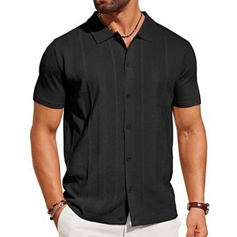 COOFANDY Mens Knit Shirt Short Sleeve Button Down Shirts Casual Summer Beach Vintage Polo Shirts