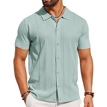 COOFANDY Mens Knit Shirt Short Sleeve Button Down Shirts Casual Summer Beach Vintage Polo Shirts