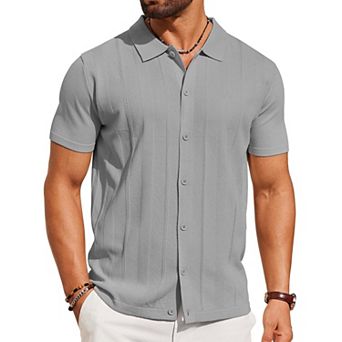 COOFANDY Mens Knit Shirt Short Sleeve Button Down Shirts Casual Summer Beach Vintage Polo Shirts