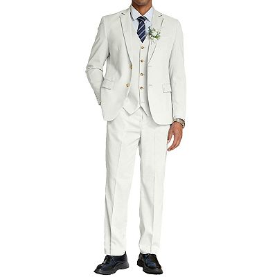 COOFANDY Men's 3 Piece Cotton Linen Suits Regular Fit Casual Sports Coats Suits Vest and Pants